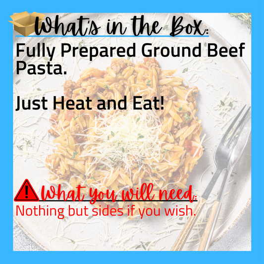 (G) NEW - Fully Prepared Ground Beef Pasta for 2